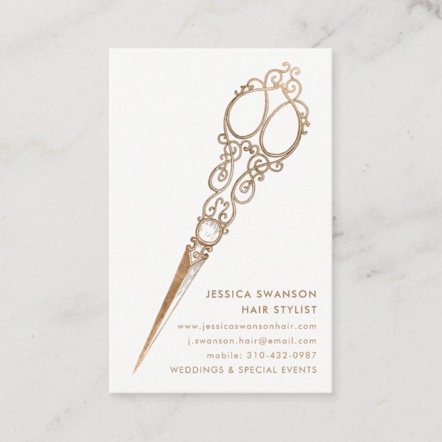 Antique Faux Gold Shears Scissor Stylist Business Card (Front)