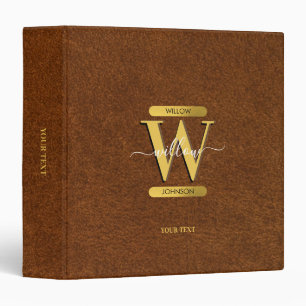 Antique Faux Leather & Gold Monogram 3 Ring Binder