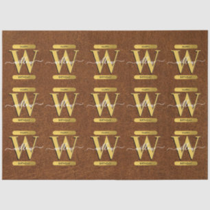 Antique Faux Leather & Gold Monogram Birthday Tissue Paper