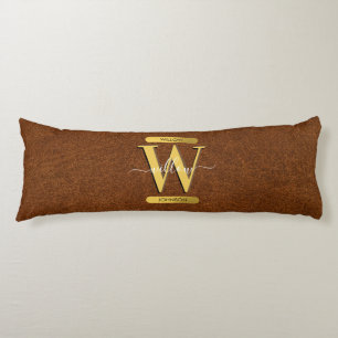 Antique Faux Leather & Gold Monogram Body Pillow