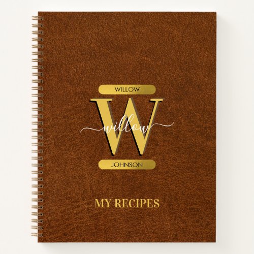 Antique Faux Leather  Gold Monogram Recipes Notebook