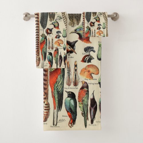 Antique Feather Bird Animal Wild Art Bath Towel Set