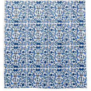 Antique feeling beautiful pattern blue and white shower curtain