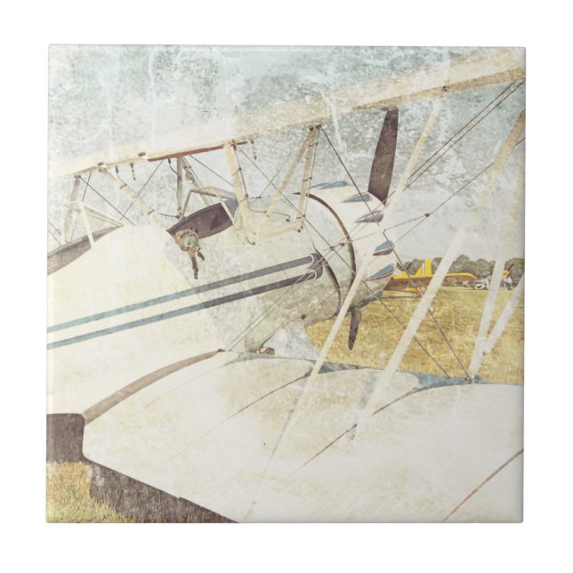 Antique Fighter Airplane Biplane Ceramic Tile (Front)