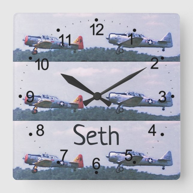 Antique Fighter Airplanes Retro Square Clock (Front)