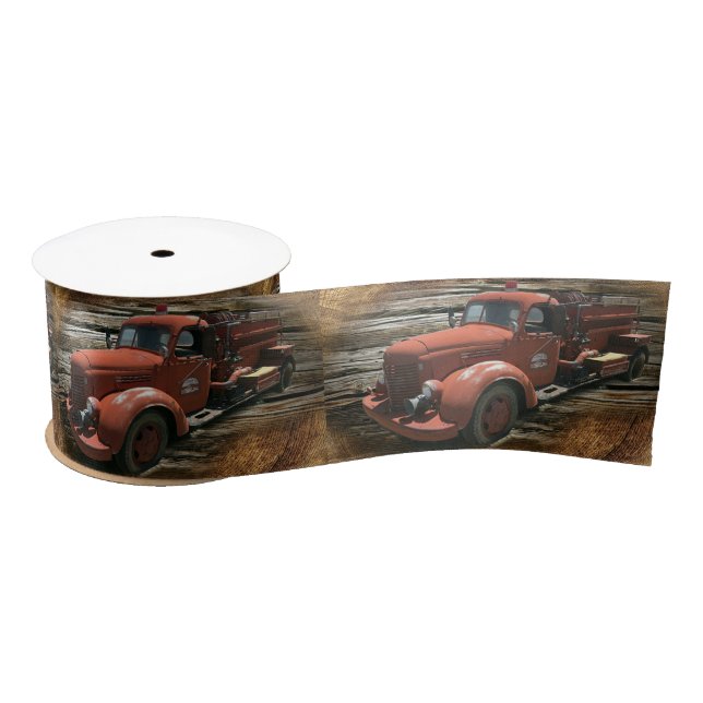 Antique Fire Truck Vintage Fire Truck Satin Ribbon (Spool)