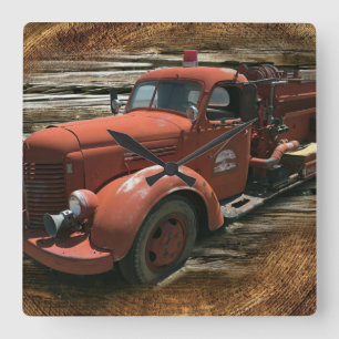 Antique Fire Truck Vintage Fire Truck Square Wall Clock