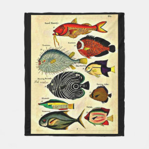 antique fish print fleece blanket
