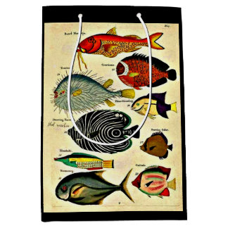 antique fish print medium gift bag