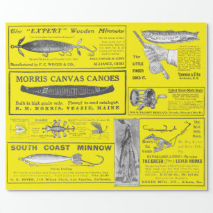 Antique Fishing Fisherman Ads Circa 1909 Lures Wrapping Paper