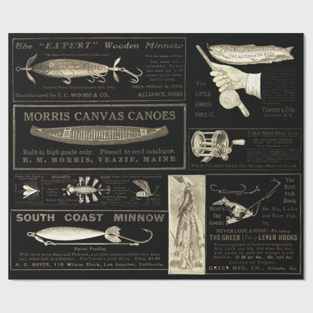 Antique Fishing Fisherman Ads Circa 1909 Lures  Wr Wrapping Paper (Flat)