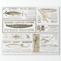 Antique Fishing Fisherman Ads Circa 1909 Lures Wrapping Paper