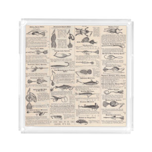 Antique Fishing Lures Catalog Page Vintage Print Acrylic Tray