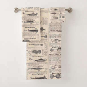 Antique Fishing Lures Catalog Page Vintage Print Bath Towel Set