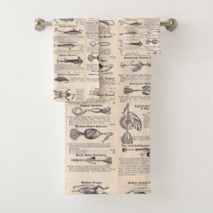 Antique Fishing Lures Catalog Page Vintage Print Bath Towel Set