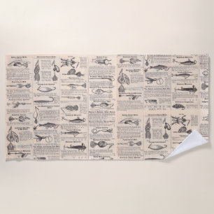 Antique Fishing Lures Catalog Page Vintage Print Beach Towel