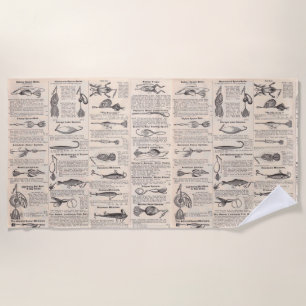 Antique Fishing Lures Catalog Page Vintage Print Beach Towel