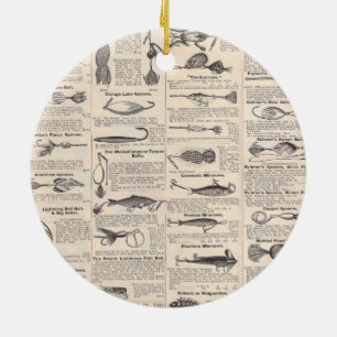 Antique Fishing Lures Catalog Page Vintage Print Ceramic Ornament