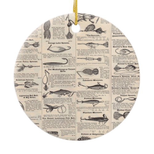 Antique Fishing Lures Catalog Page Vintage Print Ceramic Ornament