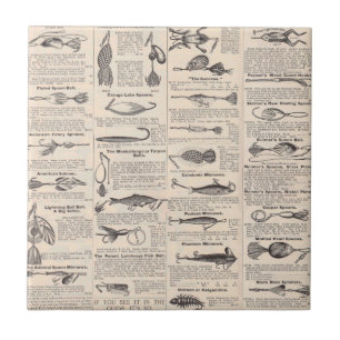 Antique Fishing Lures Catalog Page Vintage Print Ceramic Tile