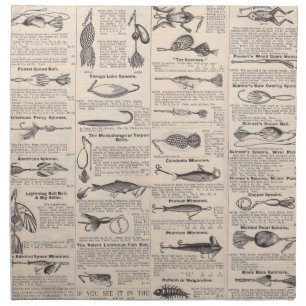Antique Fishing Lures Catalog Page Vintage Print Cloth Napkin