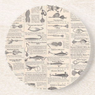 Antique Fishing Lures Catalog Page Vintage Print Coaster