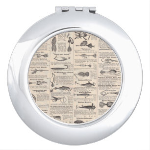 Antique Fishing Lures Catalog Page Vintage Print Compact Mirror