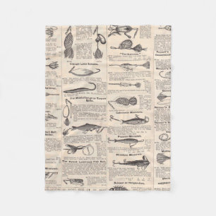 Antique Fishing Lures Catalog Page Vintage Print Fleece Blanket