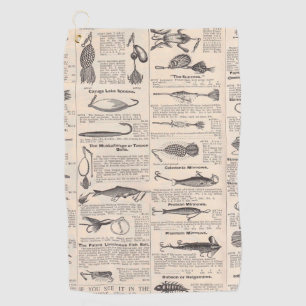Antique Fishing Lures Catalog Page Vintage Print Golf Towel