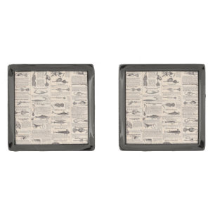 Antique Fishing Lures Catalog Page Vintage Print Gunmetal Finish Cufflinks