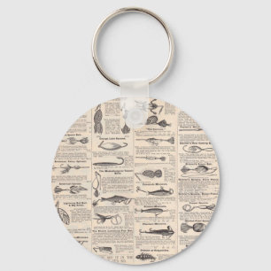 Antique Fishing Lures Catalog Page Vintage Print Keychain