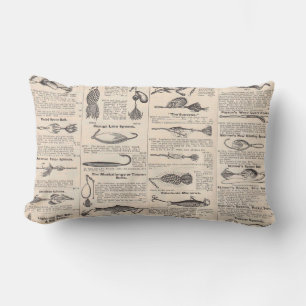 Antique Fishing Lures Catalog Page Vintage Print Lumbar Pillow