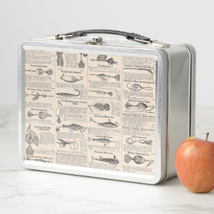 Antique Fishing Lures Catalog Page Vintage Print Metal Lunch Box