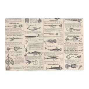 Antique Fishing Lures Catalog Page Vintage Print Placemat