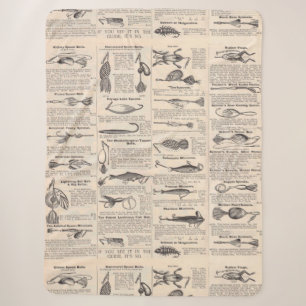 Antique Fishing Lures Catalog Page Vintage Print Sherpa Blanket