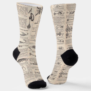Antique Fishing Lures Catalog Page Vintage Print Socks