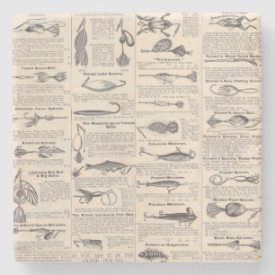 Antique Fishing Lures Catalog Page Vintage Print Stone Coaster