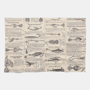 Antique Fishing Lures Catalog Page Vintage Print Towel