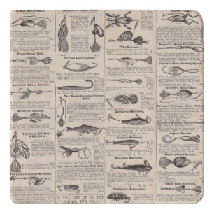 Antique Fishing Lures Catalog Page Vintage Print Trivet
