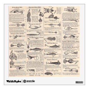 Antique Fishing Lures Catalog Page Vintage Print Wall Decal