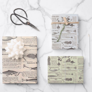 Antique Fishing Lures Catalog Page Vintage Print Wrapping Paper Sheets