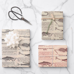 Antique Fishing Lures Catalog Page Vintage Print Wrapping Paper Sheets