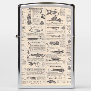 Antique Fishing Lures Catalog Page Vintage Print Zippo Lighter