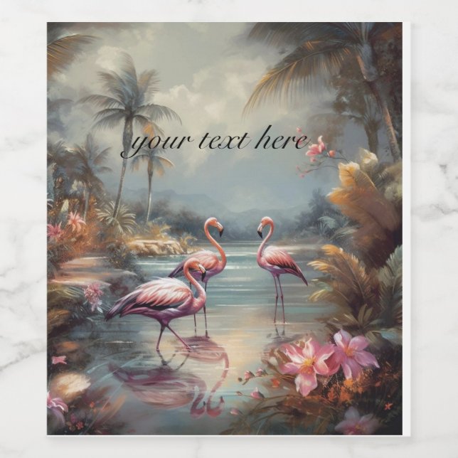 Antique Flamingo Tropical Custom Text Wine Label (Single Label)
