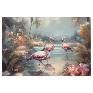 Antique Flamingo Tropical Lagoon Botanical Art