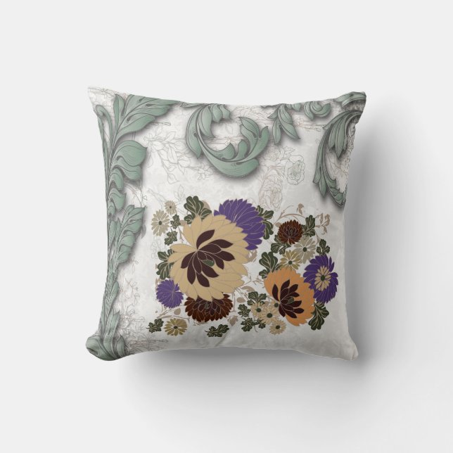 Antique Floral American MoJo Throw Pillow (Front)