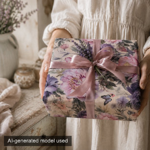 Antique Floral and Butterfly Decoupage, Purple Wrapping Paper Sheets
