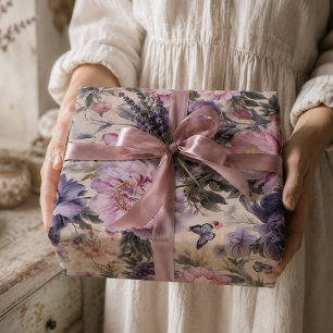 Antique Floral and Butterfly Decoupage, Purple Wrapping Paper Sheets