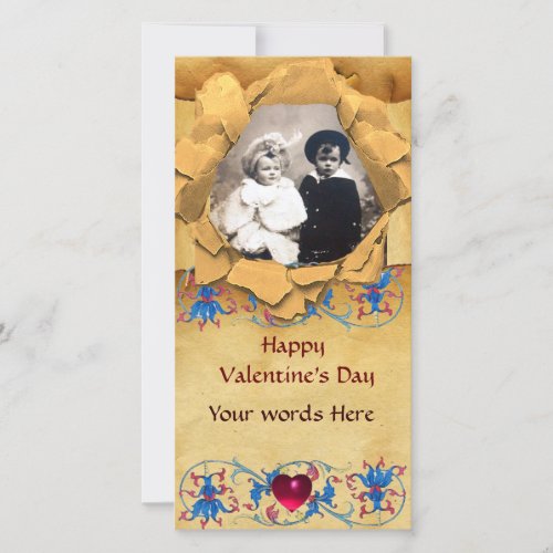 ANTIQUE FLORAL AND HEART VALENTINE DAY PARCHMENT HOLIDAY CARD