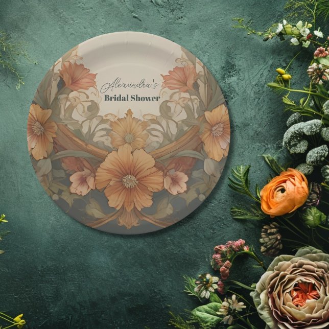 Antique Floral Art Nouveau Bridal Shower Paper Plates (Creator Uploaded)